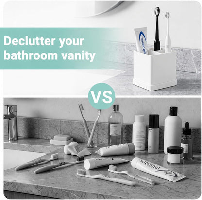 Silicone Toothbrush Holders for Bathrooms with Drainage Tray, White Marble | 3 Slots Unbreakable Countertop Electric Tooth Brush and Toothpaste Holder Organizer Stand, Marble Bathroom Accessories Decor