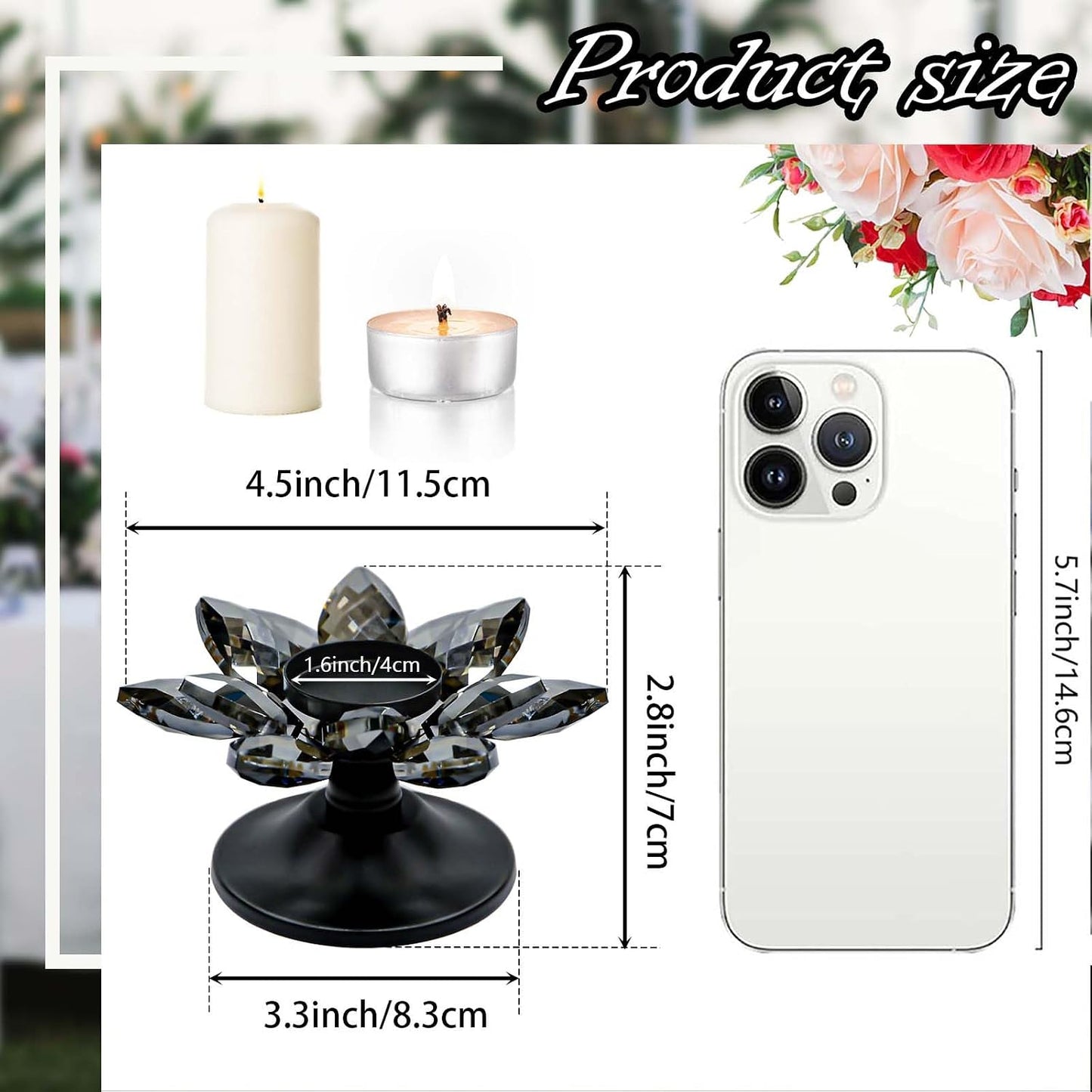 1 PC Gold Crystal Flower Tea Light Holder, Glass Tealight Candlestick with Metal Base, Votive Candle for Table Centerpiece, Wedding/Parties Decor, Nice Gift