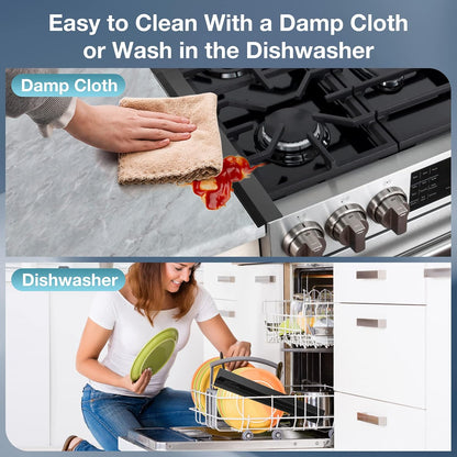 2PCS Kitchen Stove Counter Gap Covers Stainless Steel (13.8"-27.5" Black) | Cooktop Trim Kit, Stove Gap Guards, Oven Gap Filler, Easy to Clean, Heat Resistant & Effectively Protect Stove Gap Filler