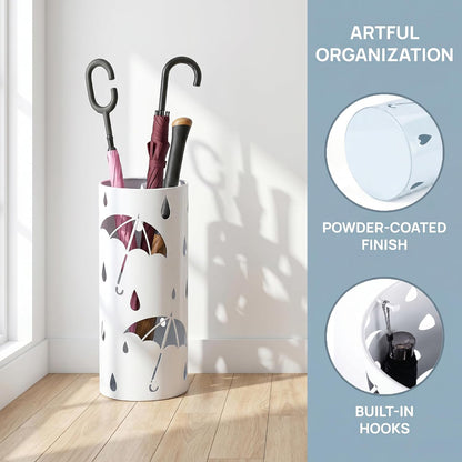BEWBBAT Umbrella Stand Rack for Entryway, Freestanding Round Metal Umbrella Holder, Rain Collection Umbrella Organizer Bin for for Can Walking Stick, Home Office Decor, Hold 4-5 Umbrellas