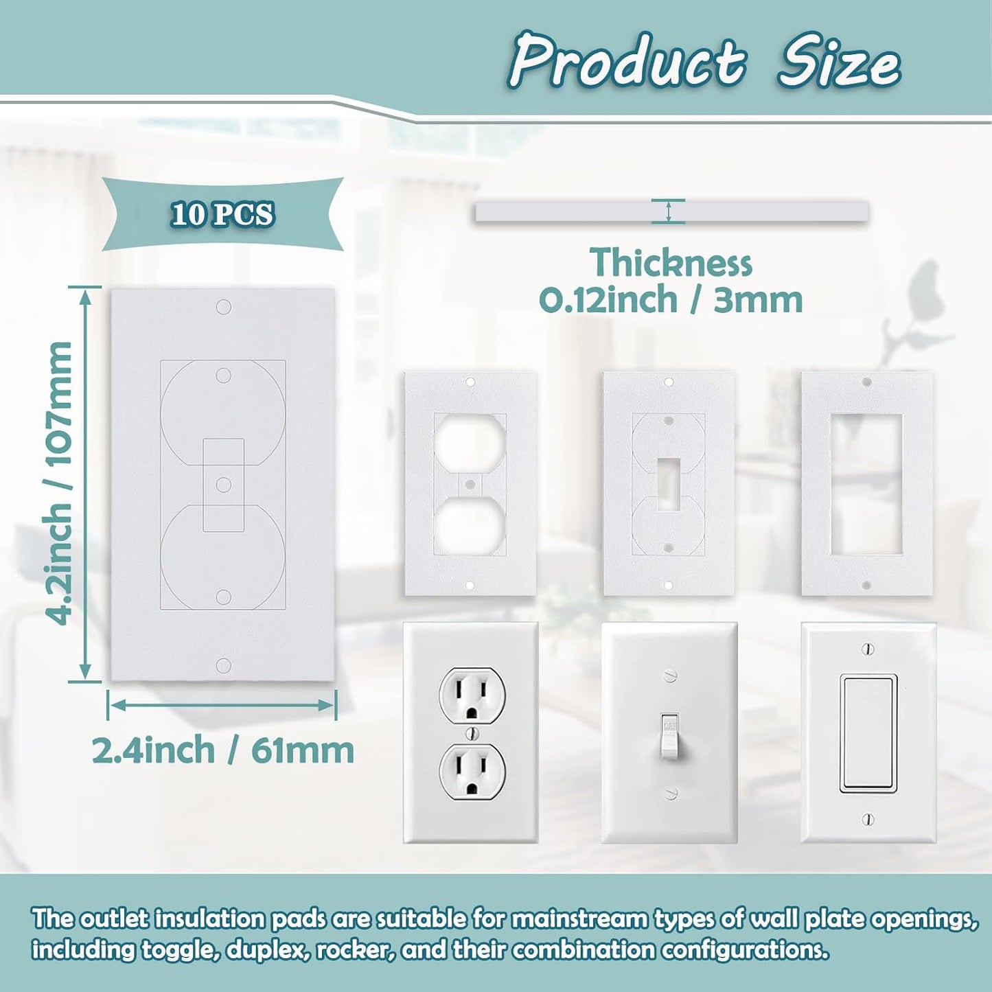 Outlet Insulation and Draft Sealers, Electrical Outlet Insulation Pads Foam Gasket for Wall Light Switch Socket Plug Cover Switch Plate Insulation for Duplex Toggle Rocker Wall Plate Openings-10 Pack
