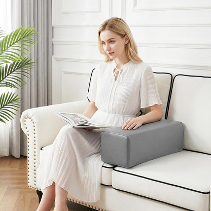 2 Pack Couch Arm Rest Pillow, 6''x6''x20'' Faux Leather Waterproof Cover, High Density Foam Armrest Cushion, Removable & Washable Elbow Support for Sofa, Bed, and Armchair (Medium Grey)