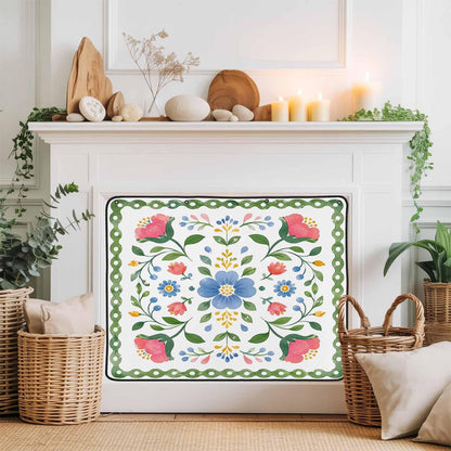 Magnetic Fireplace Cover Bird Branches Fireplace Screen Decorative Green Leaves Frame Insulation Fireplace Blocker Blanket Save Energy Fireplace Draft Stopper Covers for Living Room 45x34 Inch