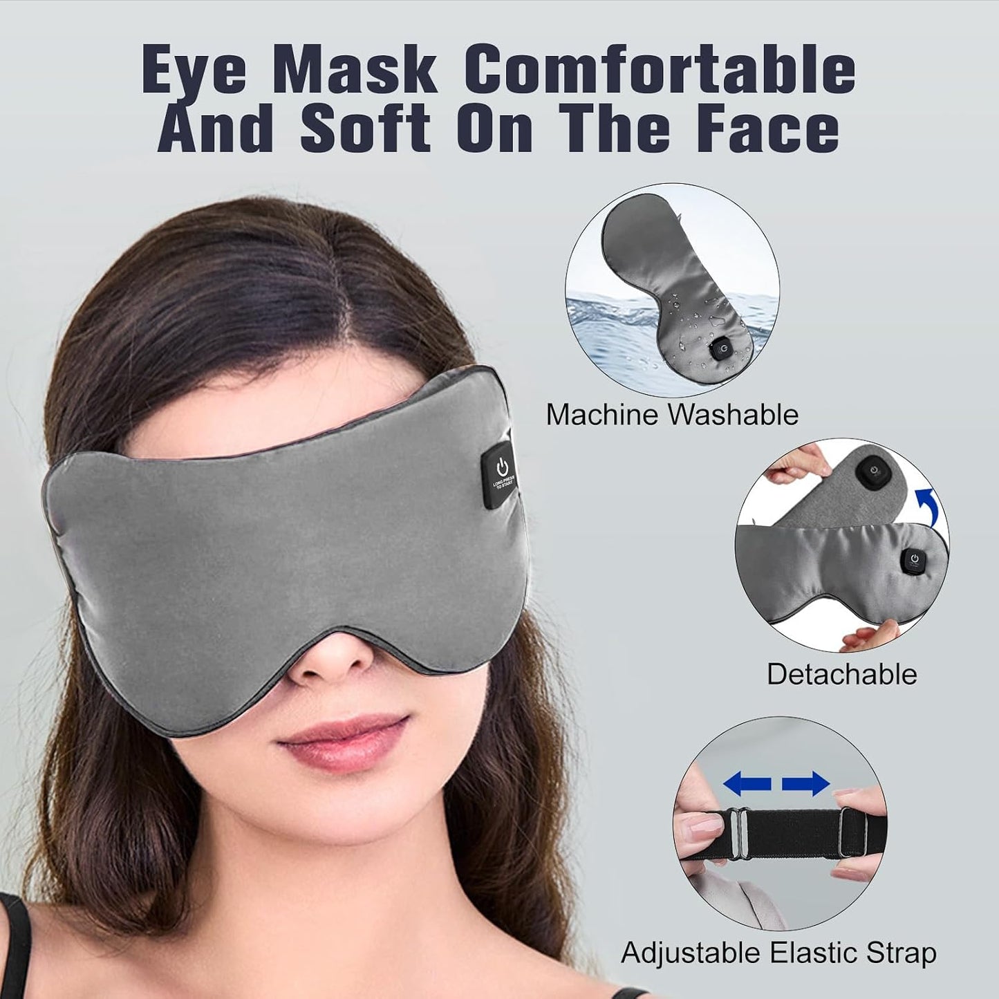 Heated Eye Mask, Rechargeable Detachable Washable Faux Silk Electric Cordless Dry Eyes Warmer Compress Graphene Sleep Mask Travel Gifts for Men Women, 3 Heat Levels & Auto-Off, Black
