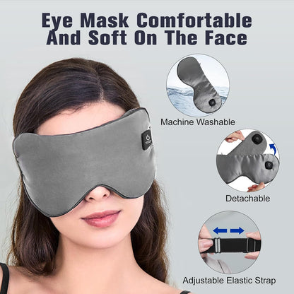 Heated Eye Mask, Rechargeable Detachable Washable Faux Silk Electric Cordless Dry Eyes Warmer Compress Graphene Sleep Mask Travel Gifts for Men Women, 3 Heat Levels & Auto-Off, Black