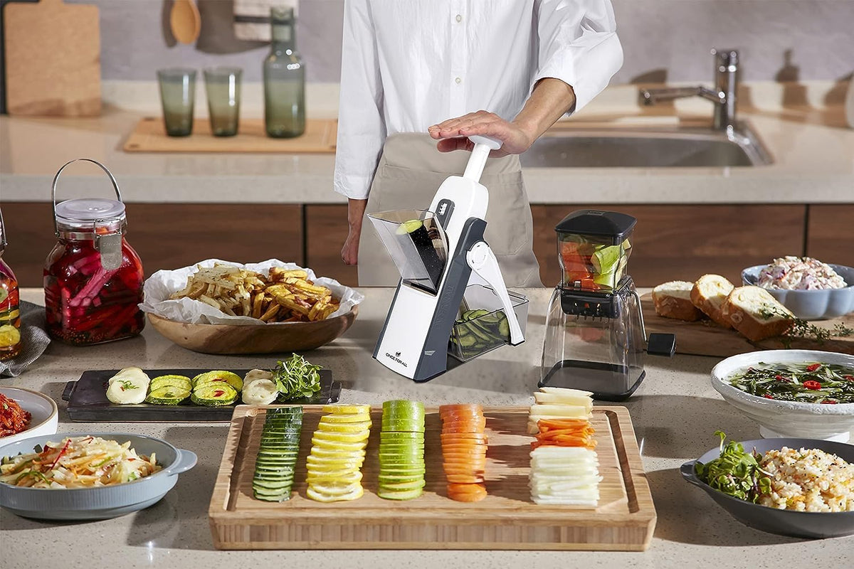 ONCE FOR ALL Safe Mandoline Slicer Kitchen, All in 1 Vegetable Slicer, Gray