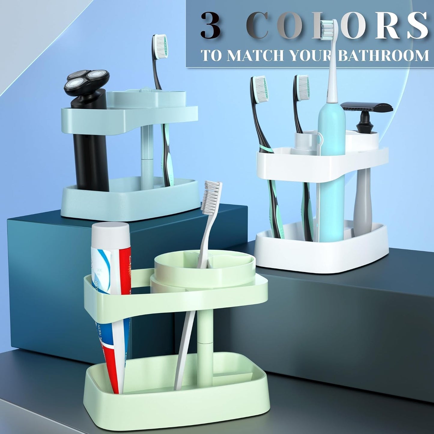 Toothbrush Holders for Bathrooms, 4 Slots with Drainage and Ventilation, ABS Plastic, with Anti-Slip Base for Holding Electric Toothbrush & Toothpaste (Green)