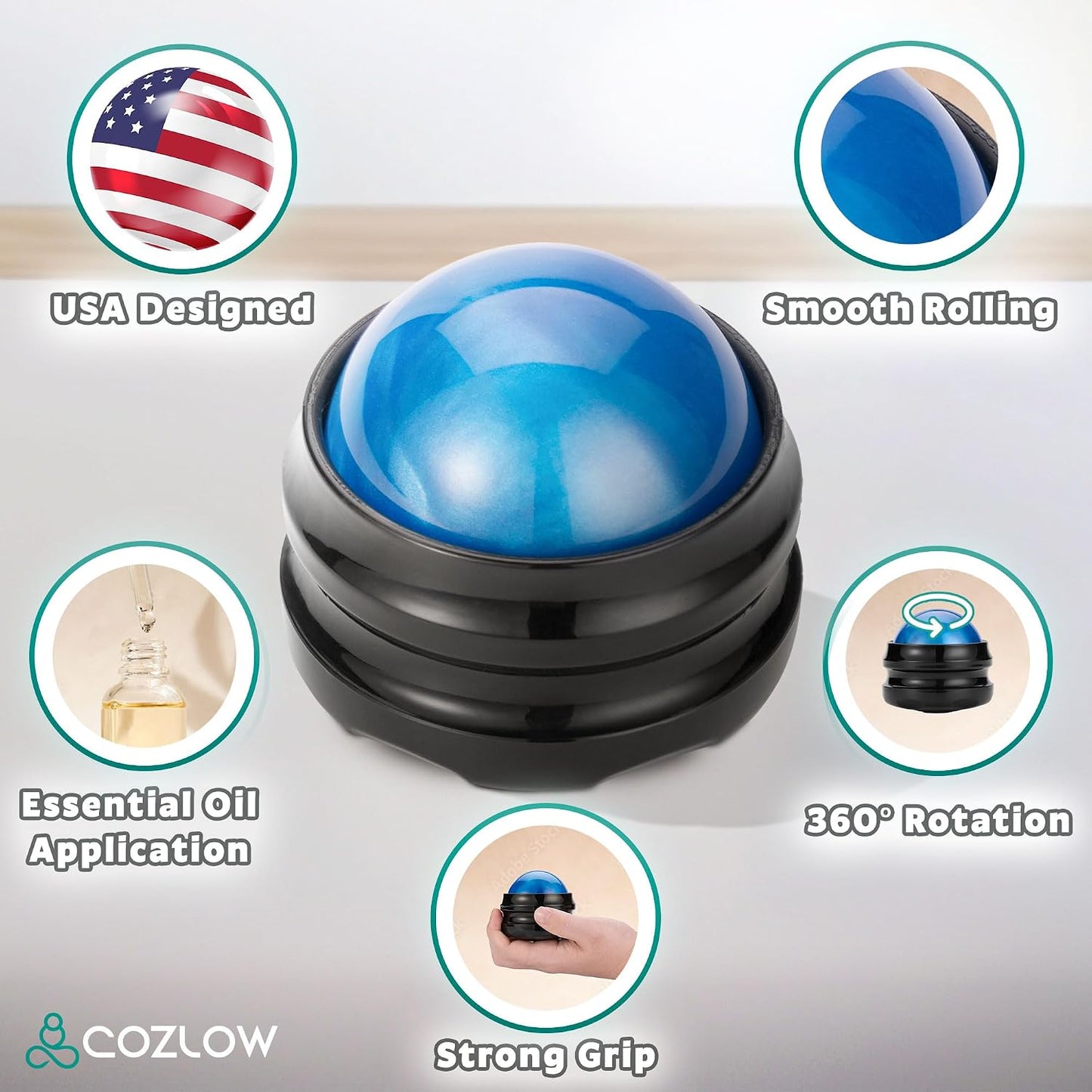 Handheld Lymphatic Drainage Massager - May Reduce Appearance of Cellulite | Cozlow manual massage tool w/ 7 rolling balls, helps support lymph system care, promotes healthy circulation & smoother skin