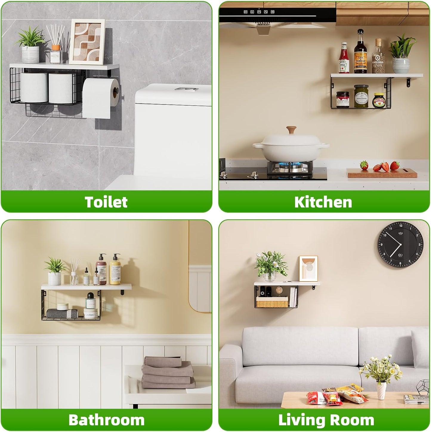 VITVITI Toilet Paper Holder with Shelf, Wall Mounted Storage Basket, Brown | Farmhouse Wall Mount Toilet Paper Holder Shelves, Wood Metal Toilet Roll Wipes Holder for Bathroom