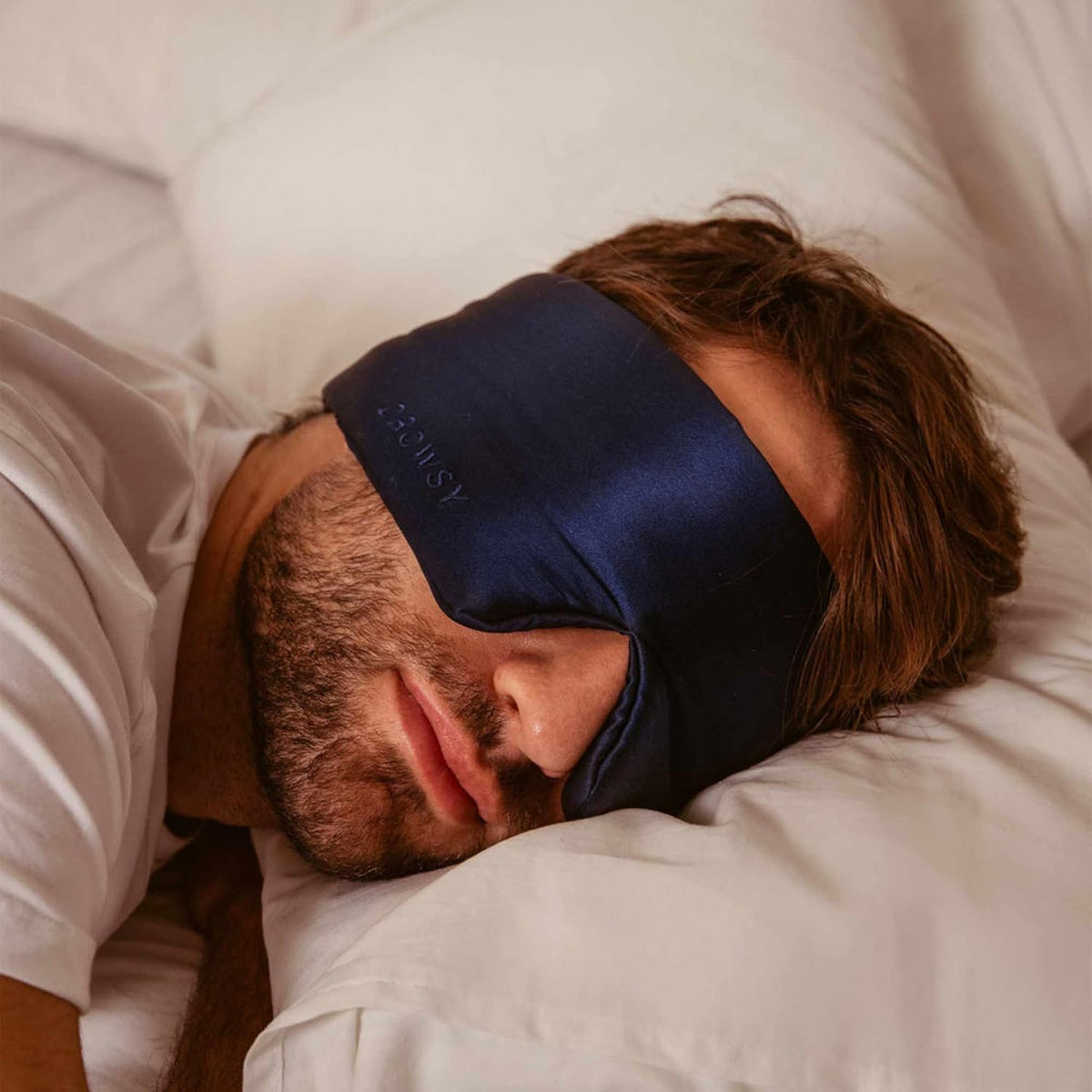 DROWSY Silk Sleep Mask - Face-Hugging, Padded Cocoon for Luxury Sleep in Total Darkness - 100% Pure Mulberry Silk, Skin-Hydrating & Adjustable (Midnight Blue)