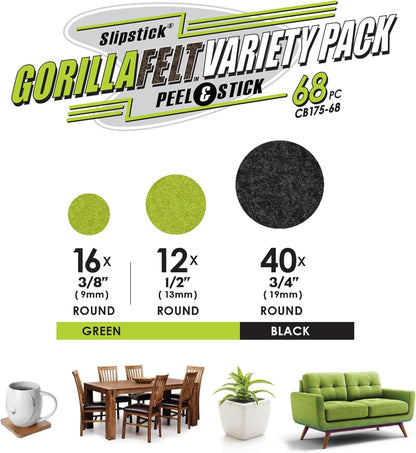 Slipstick Gorilla Felt Furniture Pads (189 Piece Variety Pack) Premium Furniture Pads & Chair Leg Floor Protectors for Hardwood Floors & Hard Surfaces