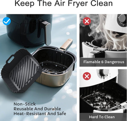 Air Fryer Silicone Liners 2 Pack, Reusable Square Air fryer Basket Liners, 4-6Qt Silicone Baking Tray for Instant Air fryer, Oven Microwave Pot Accessories, Food Grade Kitchen Gadgets