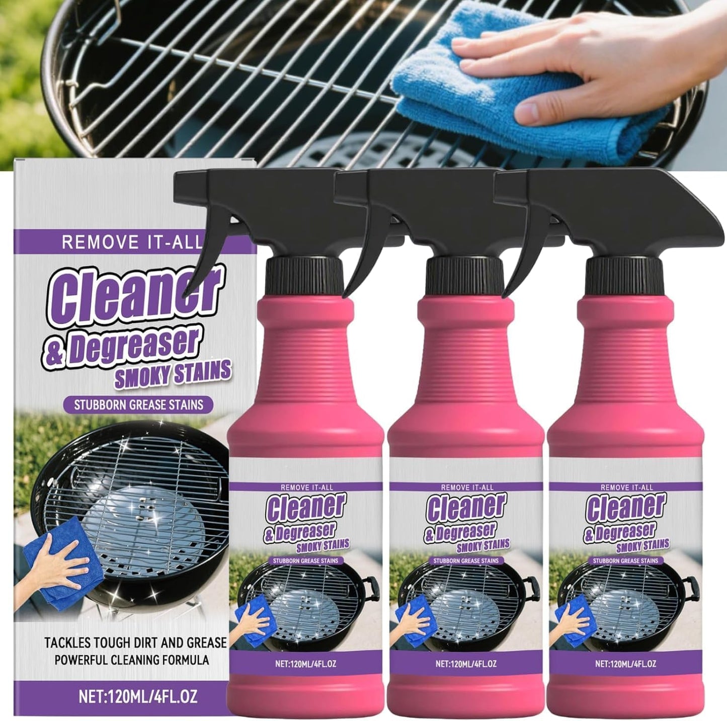 Heavy Duty Grill Grease Destroyer Spray, Professional Grade BBQ Cleaner, Multi-Purpose Grease Remover for Oven, Stove, Air Fryer, Outdoor Grill, Burnt Food & Grease, Powerful Kitchen Degreaser (2 PCS)
