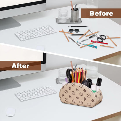 Remote Control Holders Organizer Box with 5 Compartment PU Leather Caddy | Multi-functional Office Desk Storage Caddy Store Tv Remote for Media Player,Brush,Pencil,Glassees&Office Supplies