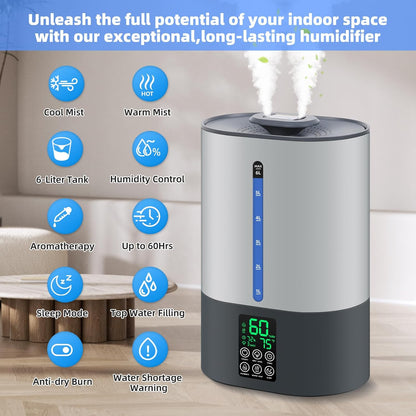 Coolfiqu 6L Warm & Cool Mist Humidifiers for Bedroom,Large Room,Plants