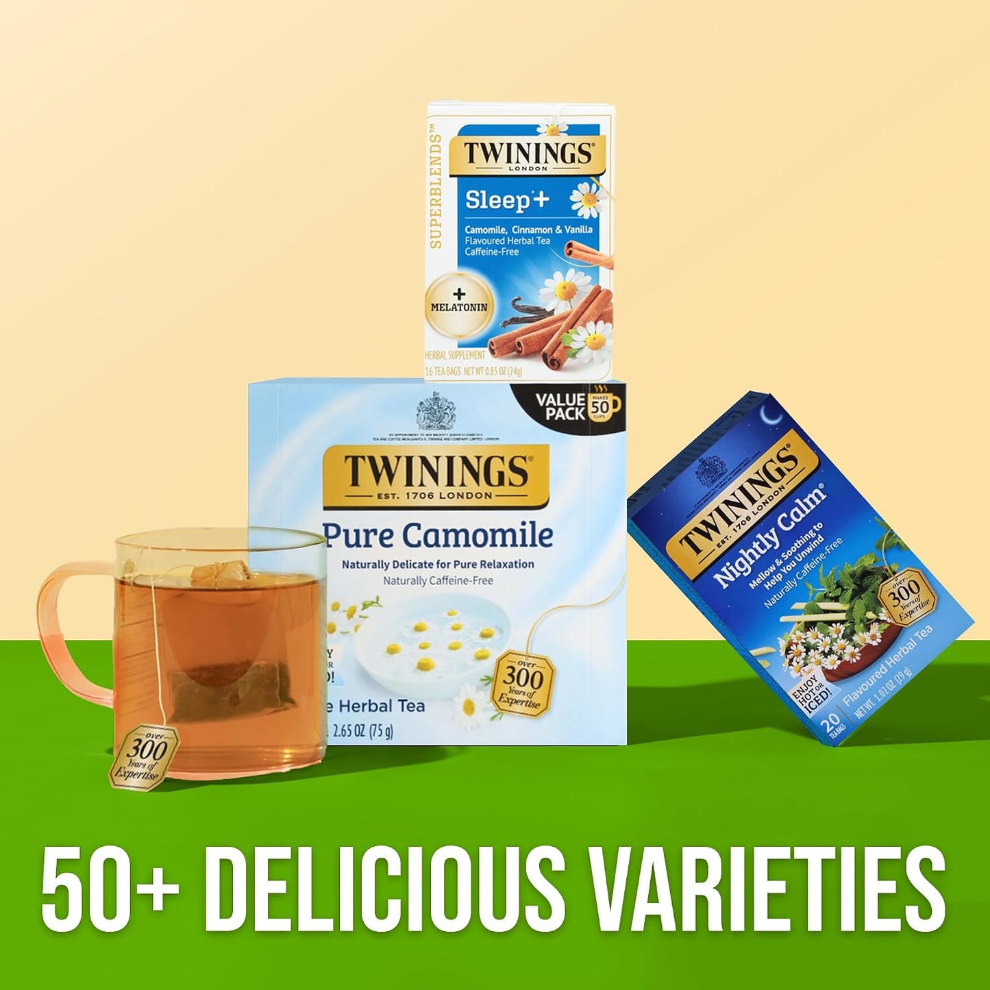 Twinings Superblends Adaptogens Calm with Ashwagandha Fig & Vanilla Flavoured Herbal Tea Caffeine-Free, 18 Tea Bags (Pack of 1), Enjoy Hot or Iced