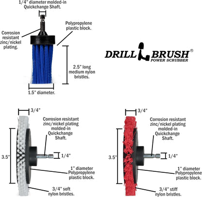 Tile and Grout Cleaning Drill Brush Set - Bathroom Scrub Brush for Drill | 3 pack Drill Brush Power Scrubber Cleaning Brush Yellow Medium Stiffness - Shower Floor Scrub Brush for Drill - Crevice Brush