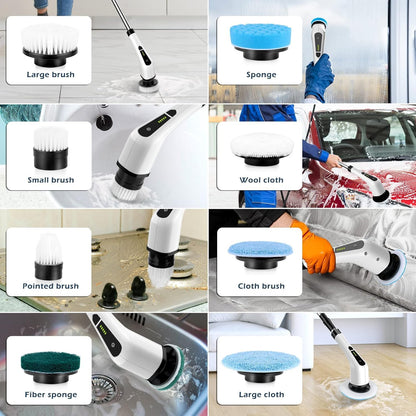 Electric Spin Scrubber, Cordless Cleaning Brush Scrubber for Home, 8 Replaceable Brush Heads, 3 Adjustable Size, 2 Speeds for Bathroom Shower Bathtub Glass Car, Gift for Holidays Birthday
