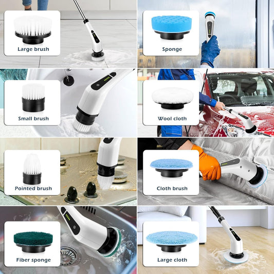 Electric Spin Scrubber, Cordless Cleaning Brush Scrubber for Home, 8 Replaceable Brush Heads, 3 Adjustable Size, 2 Speeds for Bathroom Shower Bathtub Glass Car, Gift for Holidays Birthday
