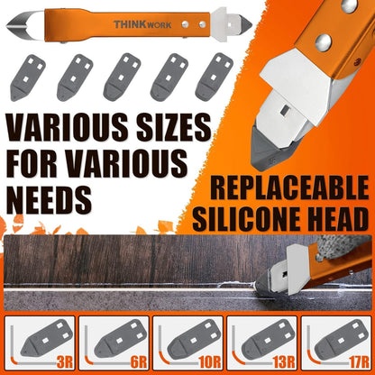 4 in 1 Silicone Caulking Tool Kit, Stainless Steel Caulk Remover Tool | Durable Construction, Quick & Easy to Use, 5 Replaceable Silicone Pads, Protective Gloves, Remove, Apply & Finish Caulk