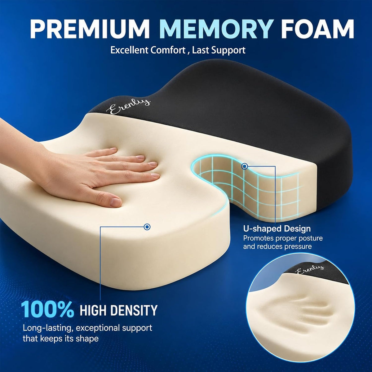 Seat Cushion for Office Chair, 2 Pack Memory Foam Chair Cushions