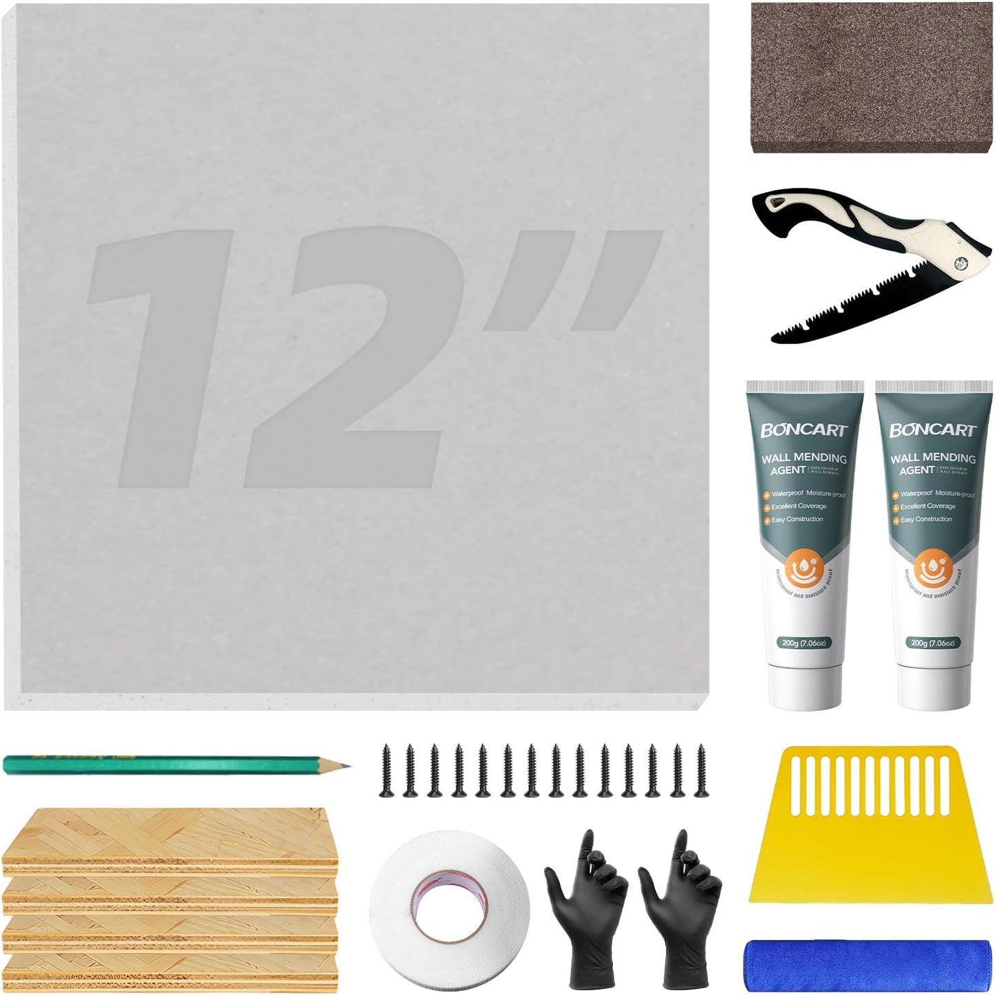 Drywall Repair Kit,Drywall Repair Panel 12” x12“,Drywall Patch Kit Large Hole,Sheetrock Repair Kit,Wall Surface Large Hole Fill Quick and Easy Solution | Sheetrock Repair for Wall Surface. Quick Fill Damaged Areas. Includes Tools for Easy Application