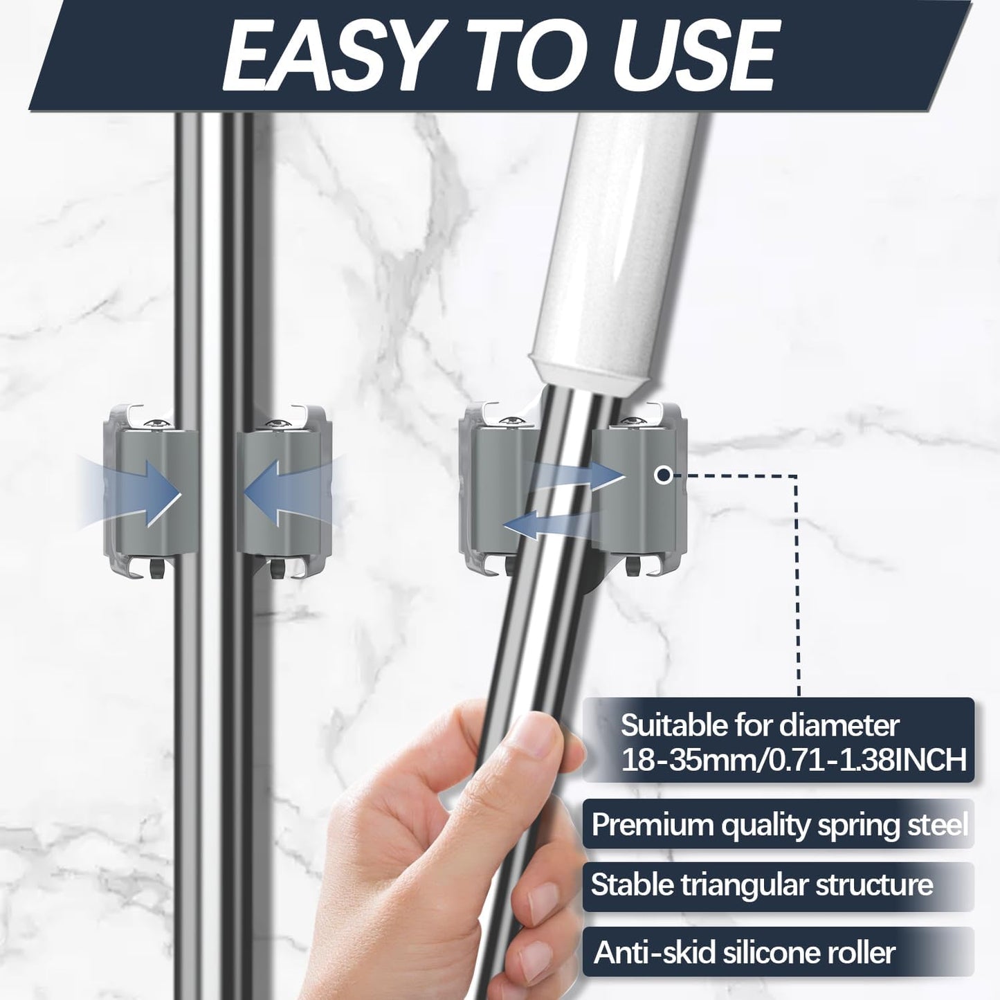 3-H Mop and Broom Holder Big Size Hanging 1 KG Extra,10 Pack Broom Hanger Wall Mount for Hanging and Organizing Shove Rake Yard Tools in Kitchen Shed Laundry Room Bathroom Garden(Grey)
