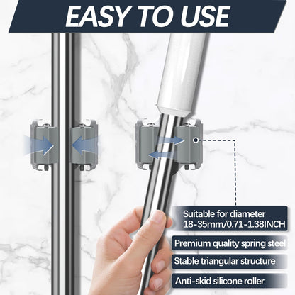 3-H Mop and Broom Holder Big Size Hanging 1 KG Extra,10 Pack Broom Hanger Wall Mount for Hanging and Organizing Shove Rake Yard Tools in Kitchen Shed Laundry Room Bathroom Garden(Grey)