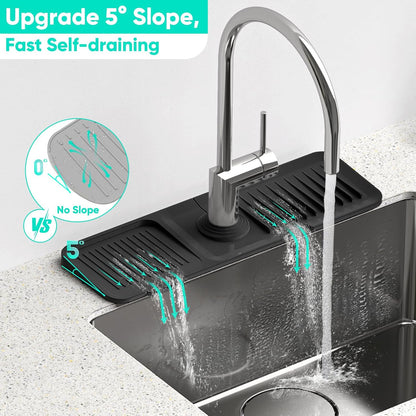 24 Inch Longer Faucet Mat for Kitchen Sink [5° Slope Fast Self-draining]Bathroom Kitchen Sink Splash Guard Silicone Sinks Faucet Mat Splash Guard for Kitchens Sinks Area Tidy Splashs Draining Mats