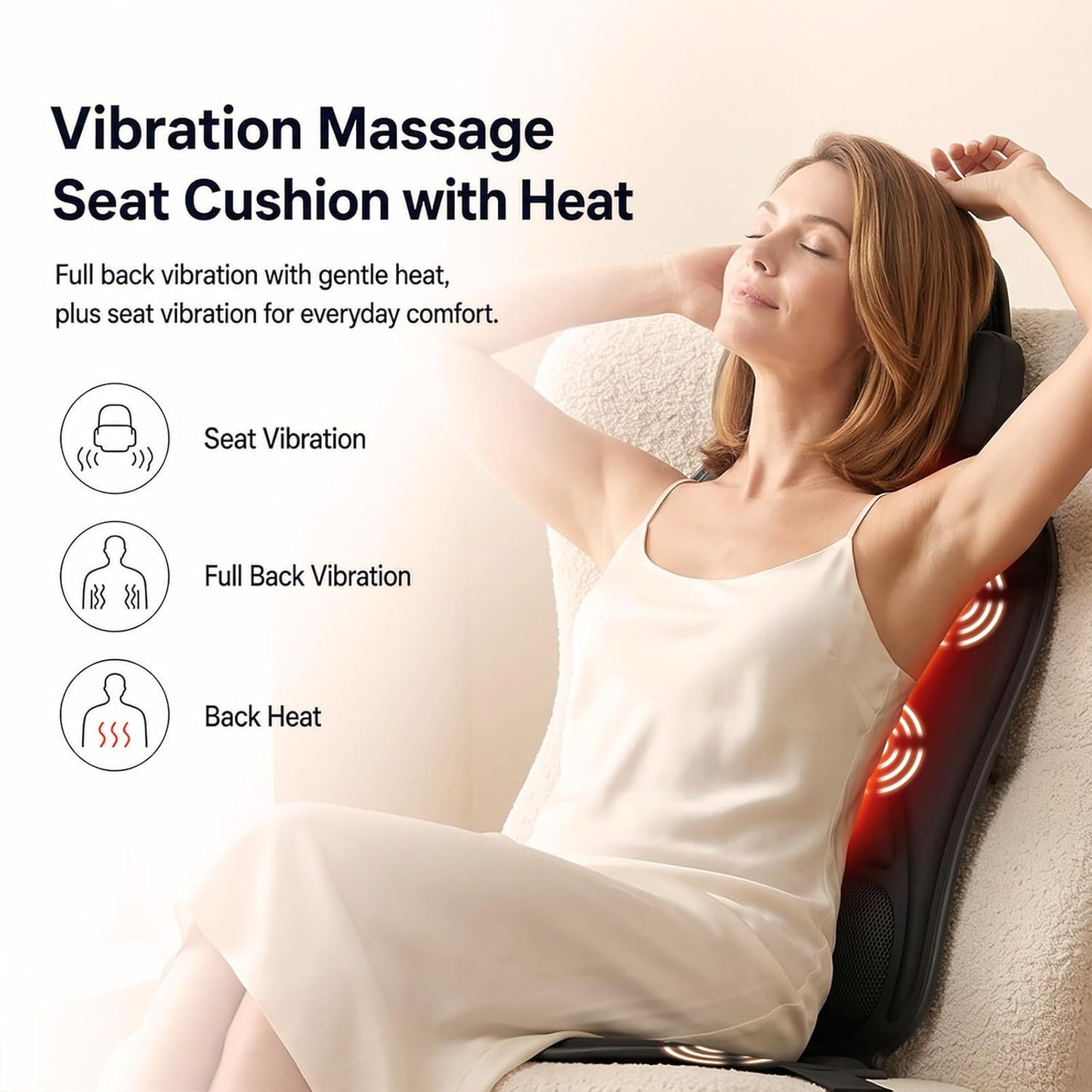 Vibrating Back Massager for Chair with Heat & Cooling, Chair Massager Pad with Adjustable Neck Support, Vibration Massage Seat Cushion for Office Chair Recliner, Home Relaxation