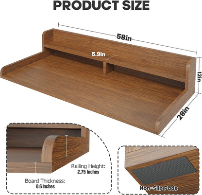 2-Tier Washer Dryer Countertop with 2.75" H Edge Rails, 54" W x 27.55" D Laundry Countertop for Folding Clothes, Washer and Dryer Topper with Non-Slip Pad (Dark Walnut)