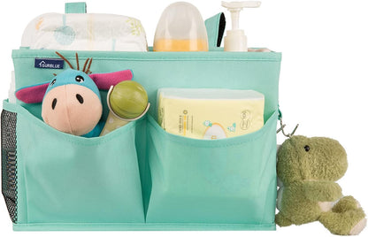 Surblue Bedside Caddy Hanging Organizer Storage Bag Pocket for Bunk, Hospital, College Dorm Rooms, Baby Bed Rails, Camp - 4 Pockets, 2 Hooks (Blue)
