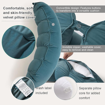 Peallow(Pat. Pend) – Long Round Body Pillow for Adults, Bolster Pillow for Sleeping, Soft and Supportive Pillow for Sleeping & Lumbar Support (Green-White, 29.5")
