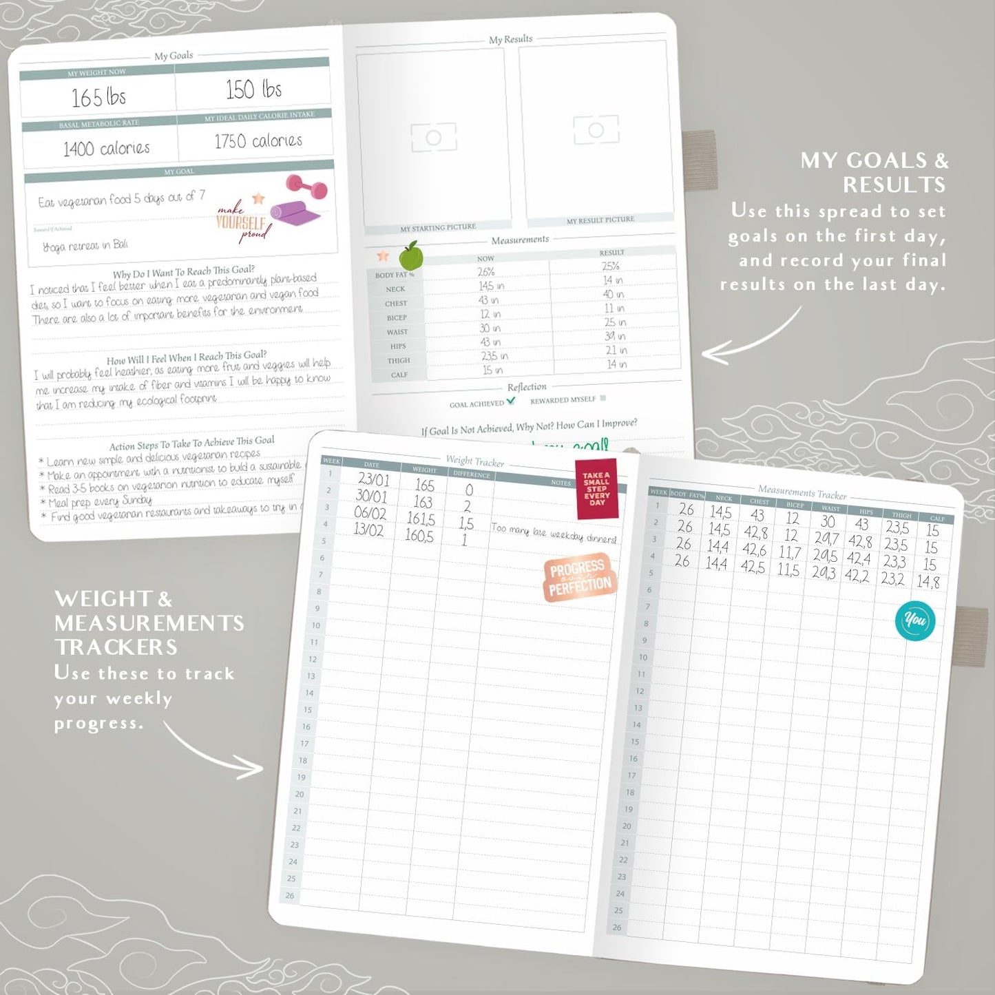 Legend Food Journal, Weight Loss & Meal Tracking Diary 5.8x8.3 Hot Pink | Undated wellness planner, Fitness & health diary, Daily calorie counter notebook for weightloss, Diet tracker, Lasts 6 months
