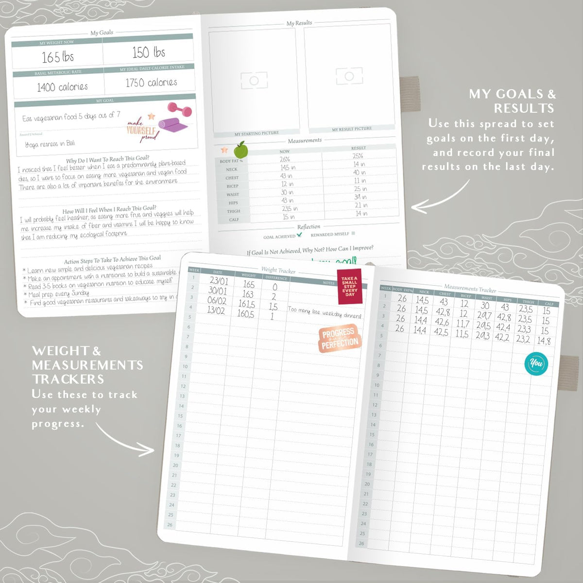 Legend Food Journal, Weight Loss & Meal Tracking Diary 5.8x8.3 Hot Pink