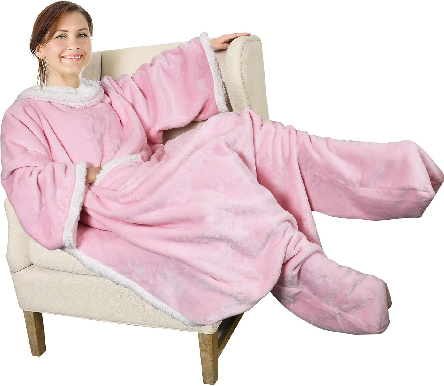 Catalonia Wearable Blanket with Sleeves & Foot Pocket for Adults | Soft Fleece Throw Wrap with Hands-Free Comfort, Perfect for Reading, TV Time & Relaxing, Christmas Gift for Women & Men