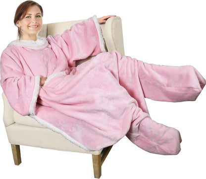 Catalonia Wearable Blanket with Sleeves & Foot Pocket for Adults | Soft Fleece Throw Wrap with Hands-Free Comfort, Perfect for Reading, TV Time & Relaxing, Christmas Gift for Women & Men