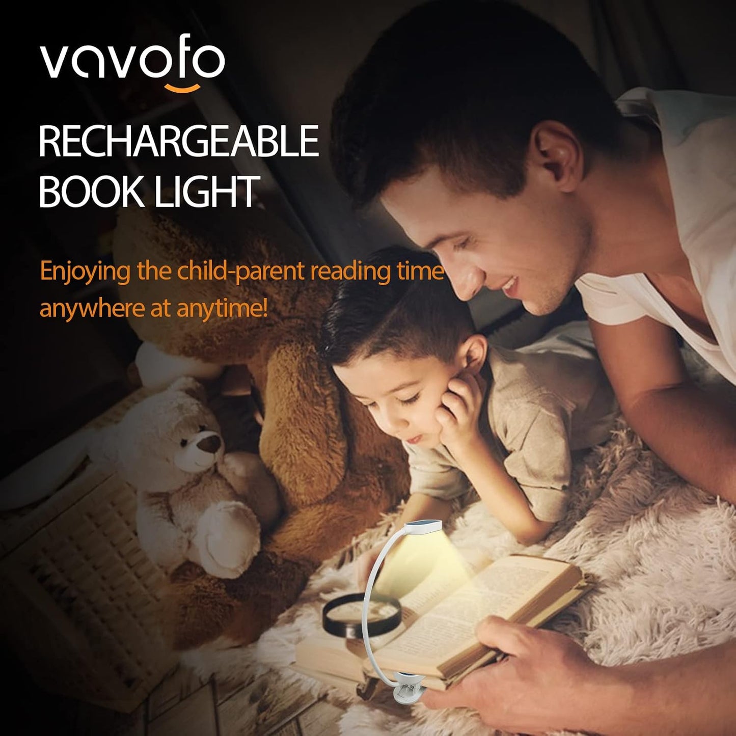 VAVOFO Rechargeable Book Light, 14 LEDs Eye Care Clip On Amber Reading Light for Bookworms Reading in Bed with 9 Colors 9 Brightness (Blue)