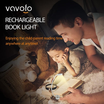 VAVOFO Rechargeable Book Light, 14 LEDs Eye Care Clip On Amber Reading Light for Bookworms Reading in Bed with 9 Colors 9 Brightness (Blue)