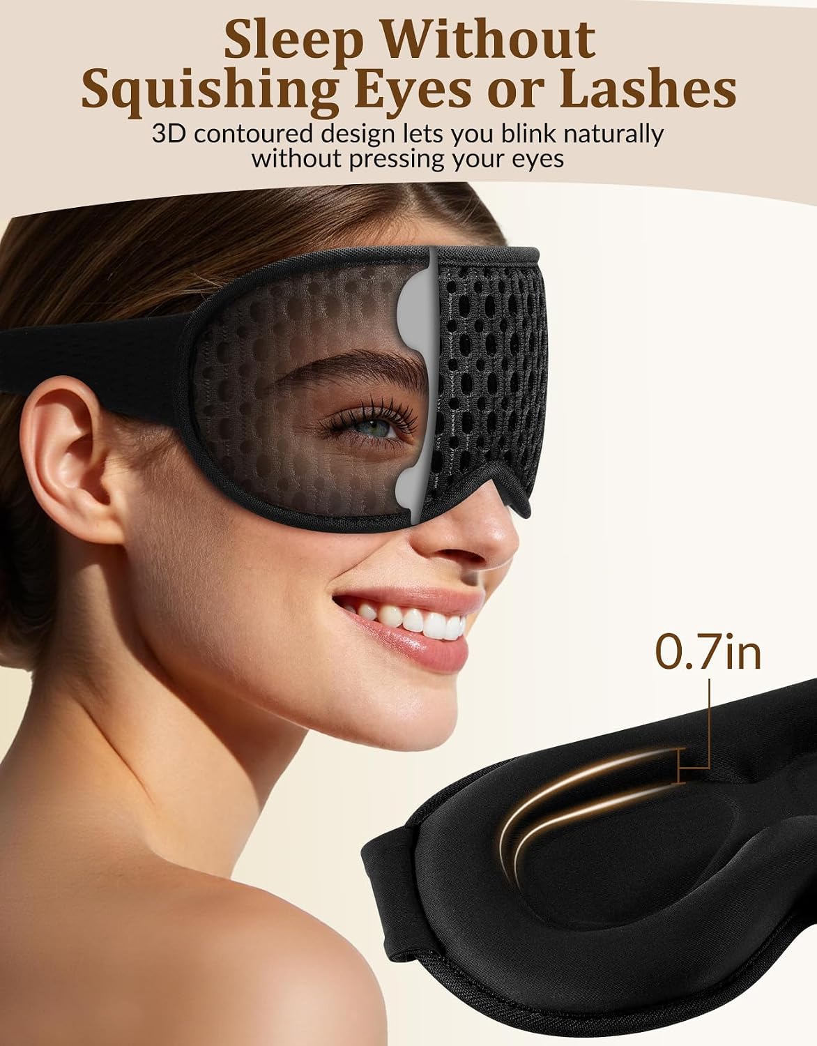 3D Contoured Sleeping Mask for Women Men, Soft Zero Pressure Eye Masks, Light Blocking Sleep Mask, Eyelash Friendly, Adjustable Eye Mask for Travel Essentials