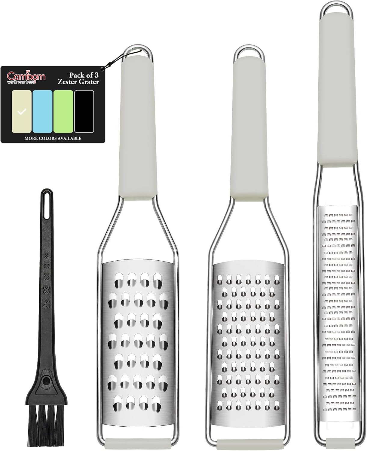 Cambom Lemon Zester Grater Three-piece Suit - Heavy Duty Kitchen Tool for Parmesan Cheese, Ginger, Garlic, Nutmeg, Chocolate, Vegetables，Fruits，Stainless Steel Grater Dishwasher Safe Black | 304 Stainless Steel, Sharp Tool for Parmesan Cheese, Ginger,