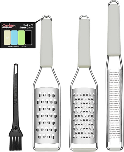 Cambom Lemon Zester Grater Three-piece Suit - Heavy Duty Kitchen Tool for Parmesan Cheese, Ginger, Garlic, Nutmeg, Chocolate, Vegetables，Fruits，Stainless Steel Grater Dishwasher Safe Black | 304 Stainless Steel, Sharp Tool for Parmesan Cheese, Ginger,