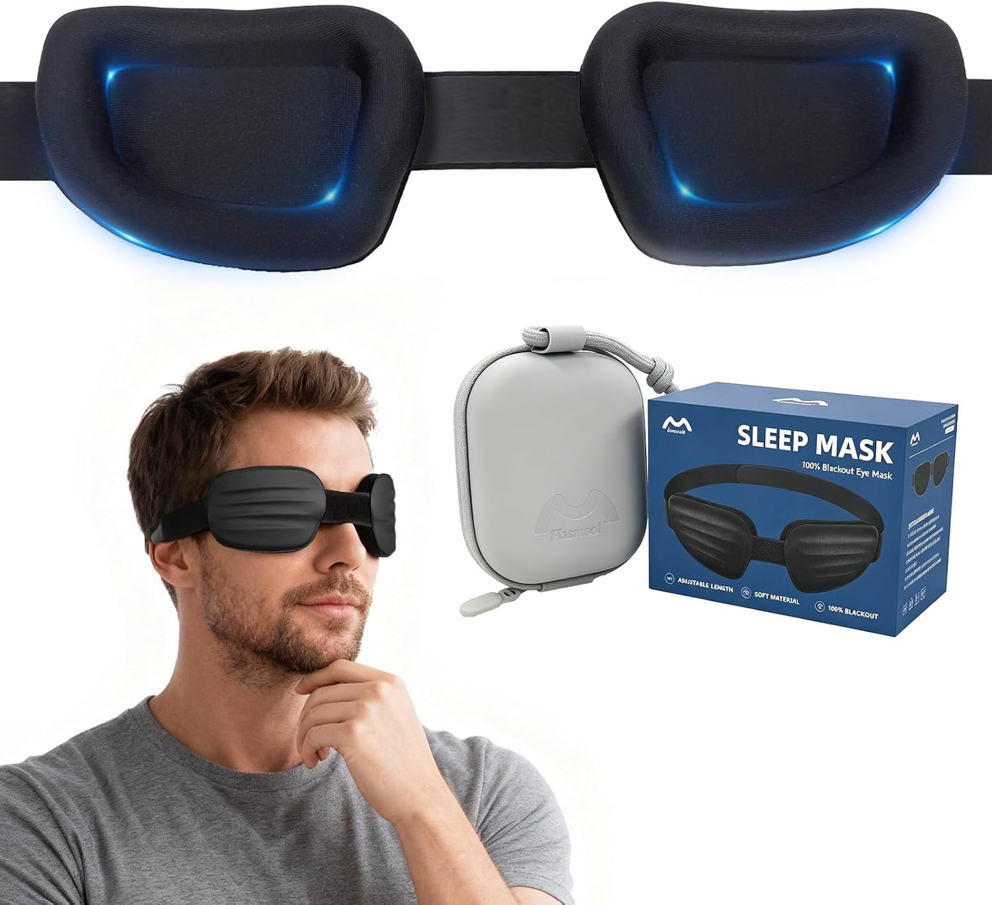 Sleep Eye Mask for Sleeping, 100% Blackout Eye Mask for Women & Men, 3D Contoured Zero Pressure Design, Adjustable Soft Blindfold, Eyelash Friendly Sleep Mask for Travel, Nap & Night Sleep