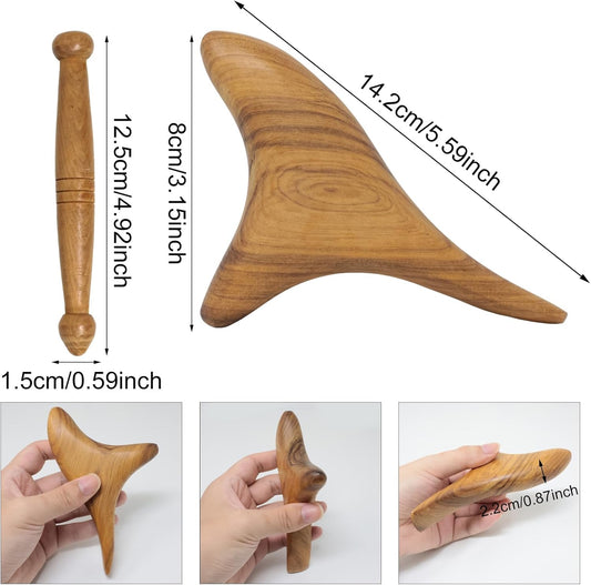 Honbay 2PCS Reflexology Tools Wood Body Massager Triangle Gua Sha Board Scraping Board Foot Massage Stick Tool Head Neck Hand Waist Calf Leg Foot Massager (Camphor Wood)