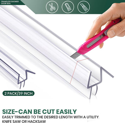 2 Pack Glass Door Silicone Seal Strip 39 Inch Shower Door Bottom Seal Sweep-Suitable for 1/2 Inch Glass-Stop Shower Leaks Frameless Shower Door Seal Strip