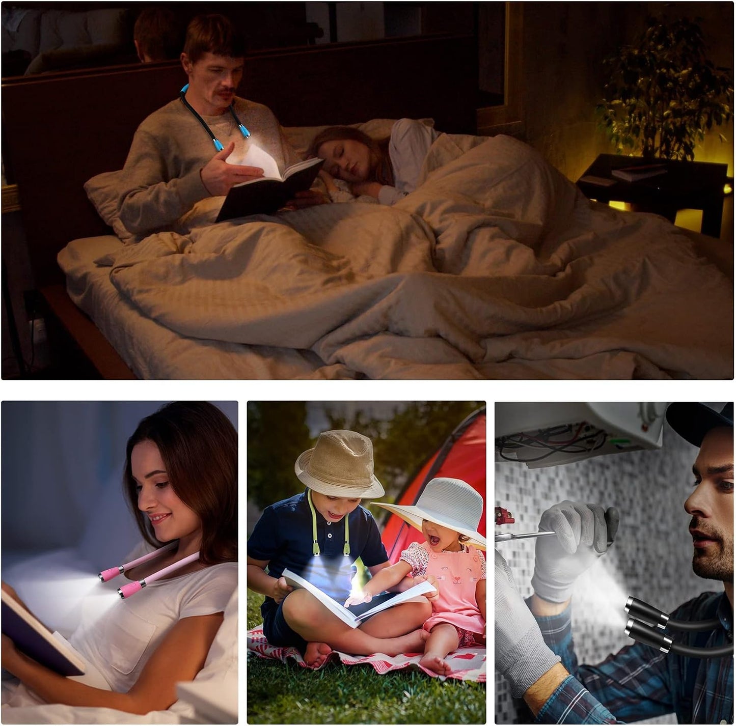 Neck Book Light LED Reading Lamp USB-C Rechargeable, Hands Free, 4 LED Bulbs, 4 Adjustable Brightness, for Reading in Bed or Reading in Car (Green)