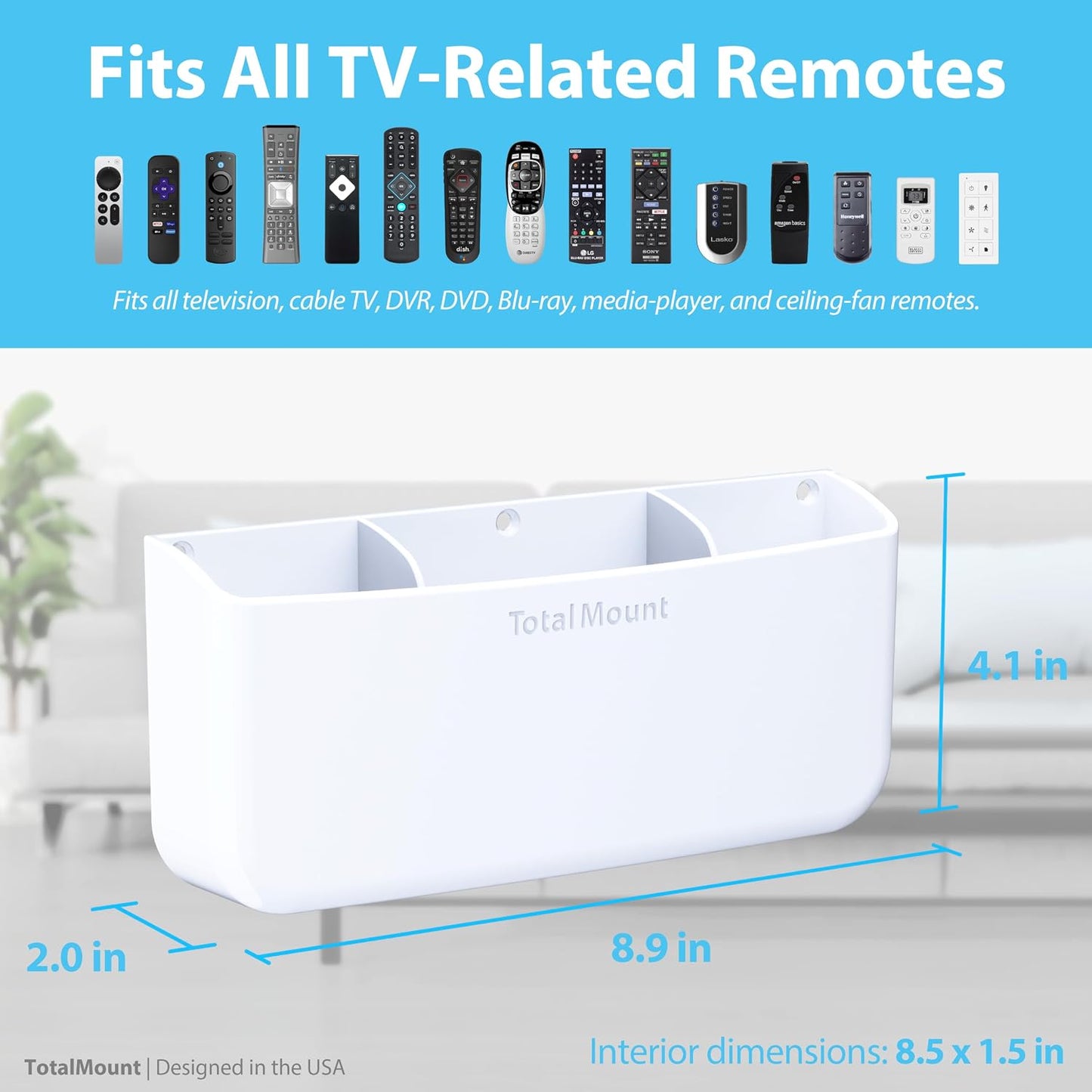 TotalMount Drop-Free Remote Holder – Removable Adhesive Strips – XL Black | Designed in the USA – Simply Put the Remotes In – No Tricky Magnet Alignment Needed (Holds 3 or 4 Remote Controls)