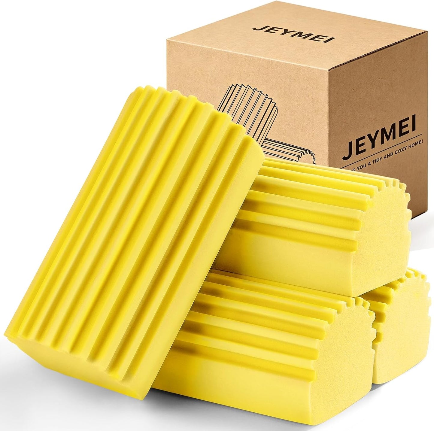 Jeymei Damp Clean Duster Sponge,4Pcs Grey Dust Sponge for Cleaning | Damp Dusting Sponge with Ridges,Baseboard Cleaning Tool,Reusable Wet Duster Sponge,Household Cleaning Sponges for Blinds
