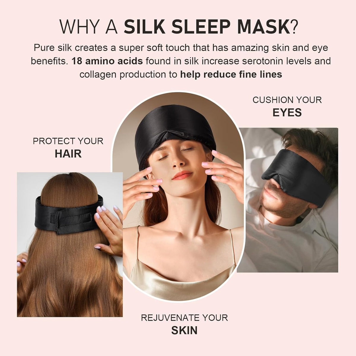 LitBear Silk Sleep Mask for Side Sleeper, Eye Mask Sleeping for Women Men