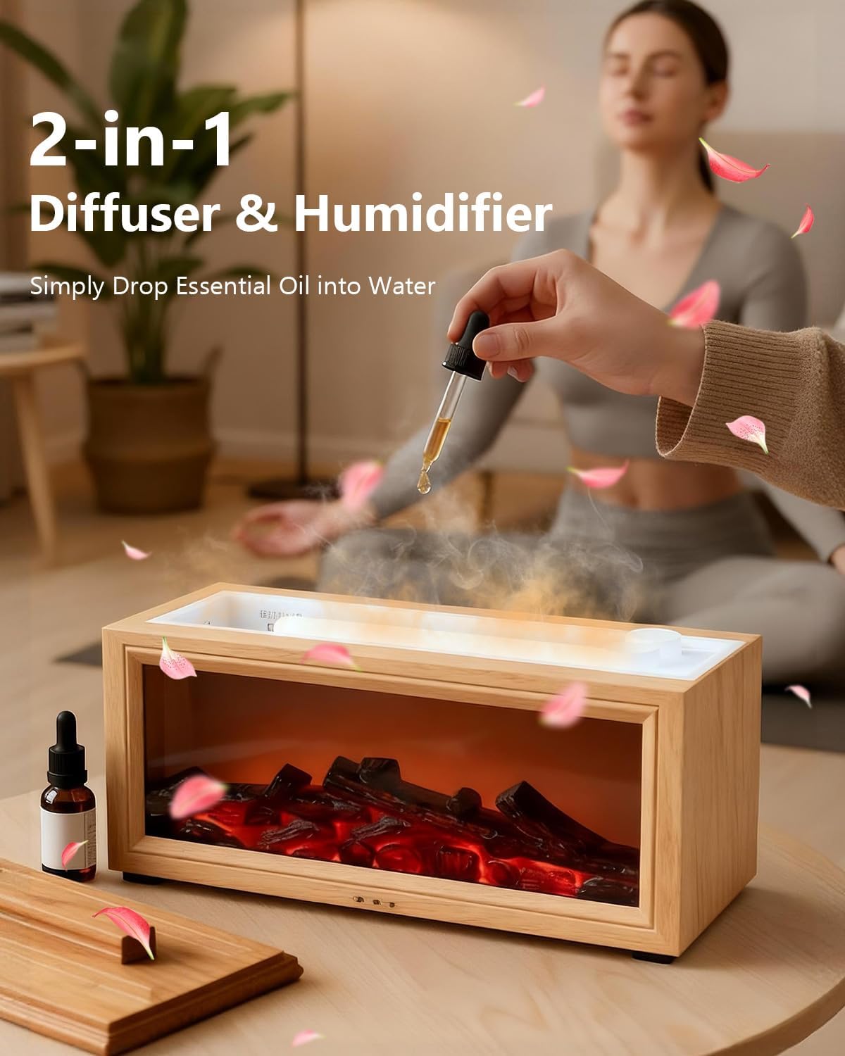Essential Oil Diffuser, 7-Color Fireplace Fire Flame Aromatherapy Humidifier, 280ml Ultrasonic Aroma Diffuser, Cozy with Time Sets and Remote Control for Bedroom Home Yoga Office